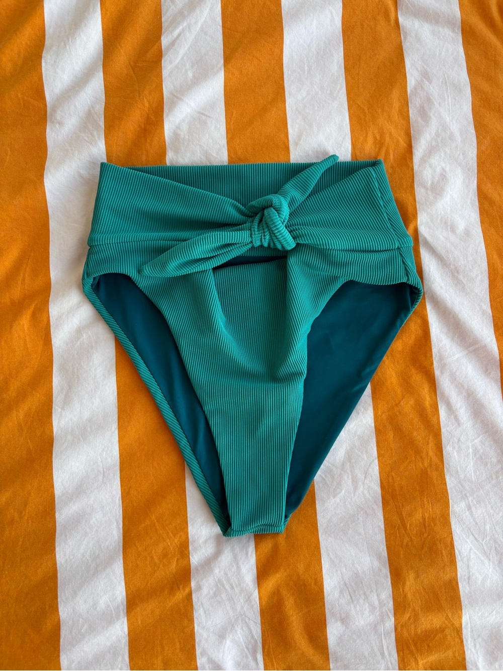 Turquoise Ribbed High Waisted Bottoms - Beach Riot - Small